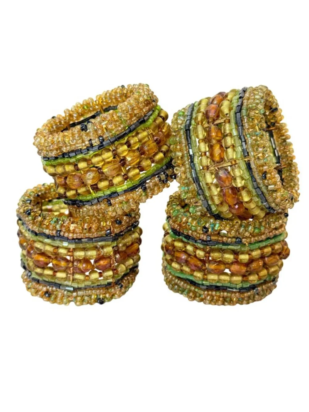 Vintage Pier 1 Imports Beaded Napkin Rings Set 4 Boho Fall Rustic Table Decor